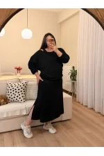 İkili Kayık Yaka Modal Elbise - Siyah