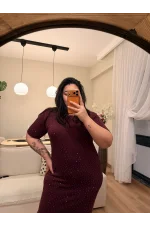 Kısa Kollu Modal Shine Elbise - Bordo