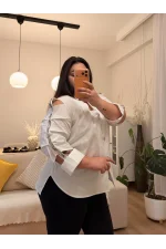 Kolları Taş Detaylı Büzgülü Gömlek - Beyaz