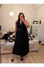 Kruvaze Halter Yaka Astarlı Nisbet Elbise - Siyah
