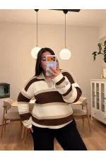 Oversize Polo Yaka Triko Kazak - Kahverengi