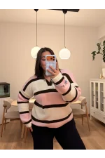 Oversize Polo Yaka Triko Kazak - Pembe