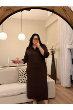 Polo Yaka Modal Basic Elbise - Kahverengi
