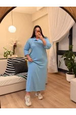 Polo Yaka Modal Basic Elbise - Mavi