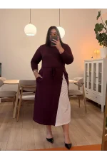 Poplin Parçalı Esnek Modal Elbise - Bordo