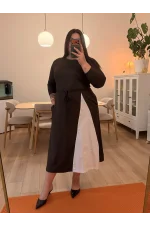 Poplin Parçalı Esnek Modal Elbise - Kahverengi