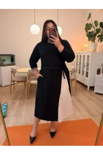 Poplin Parçalı Esnek Modal Elbise - Siyah