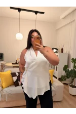 Halter Yaka Nisbet Bluz - Beyaz