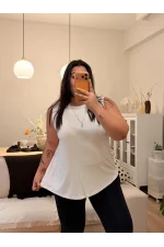 Ribanalı Esnek Penye Sıfır Kol Atlet - Beyaz