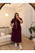 Şal Detaylı Esnek Modal Elbise - Bordo