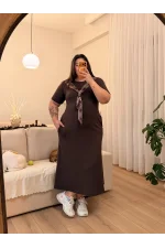 Şal Detaylı Esnek Modal Elbise - Kahverengi