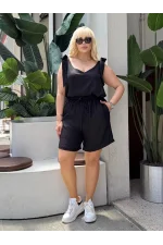 Sofia Keten Şortlu Takım - Siyah