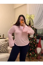 Sufle Detaylı İspanyol Kol Modal Bluz - Pembe