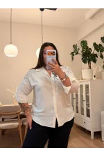 Taş Detaylı Ayrobin Gömlek - Beyaz