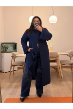 Uzun Yırtmaçlı Modal Tunik Bluz - Lacivert
