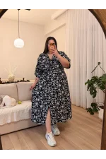 Yarasa Kol Beli Lastikli Viskon Elbise - Siyah Çiçekli