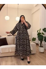 Yırtmaç Fermuarlı Geniş Kesim Viskon Elbise - Leopar