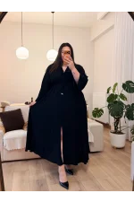 Yırtmaç Fermuarlı Geniş Kesim Viskon Elbise - Siyah
