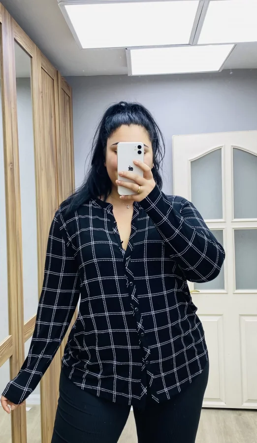 Likralı Pamuklu Penye Gömlek - Kareli