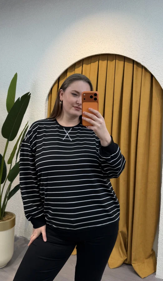 2 İplik Esnek Penye Sweat - Çizgili