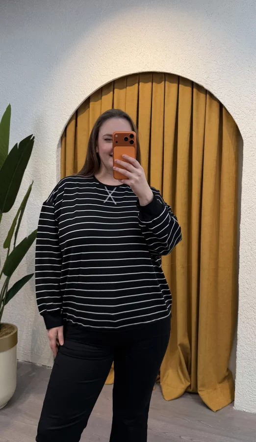 2 İplik Esnek Penye Sweat - Çizgili