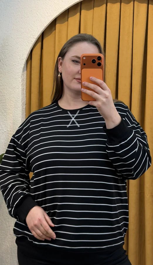 2 İplik Esnek Penye Sweat - Çizgili