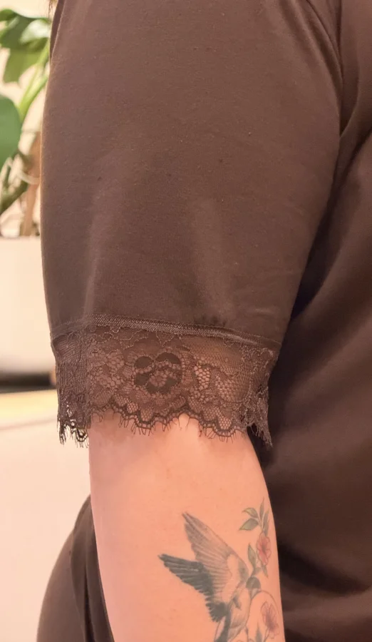 Düğmeli Dantel Detaylı Pamuklu Pijama Takımı - Kahverengi