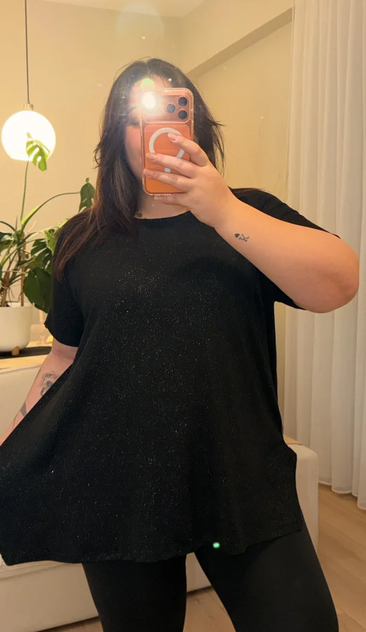 Sim Detaylı Geniş Kesim Penye Bluz - Siyah