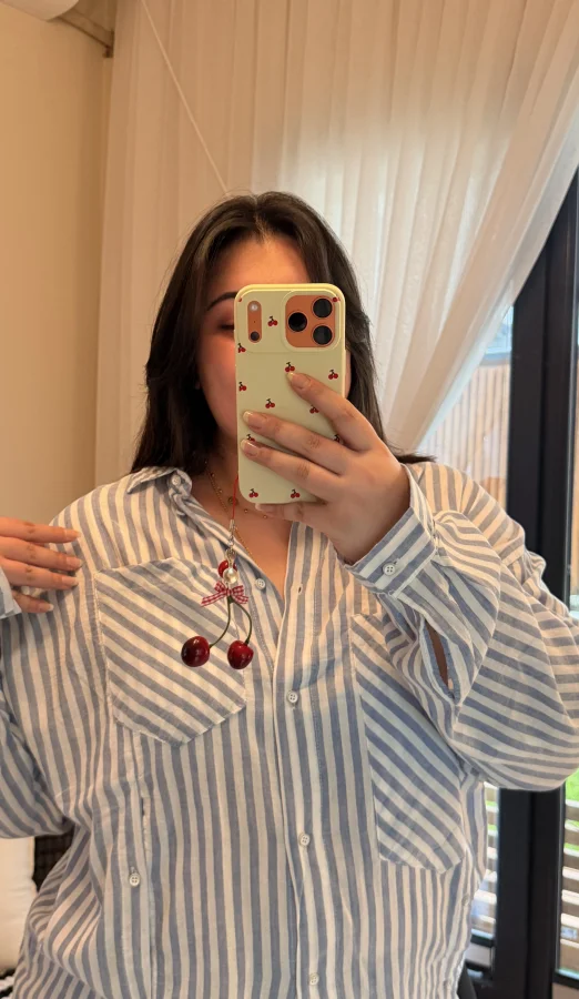 Geniş Kesim Pamuklu Gömlek - Mavi Çizgili