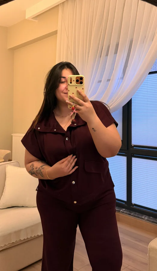 Cep Detaylı İkili Modal Takım - Bordo