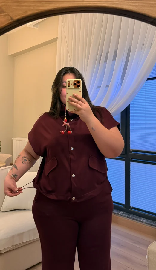 Cep Detaylı İkili Modal Takım - Bordo