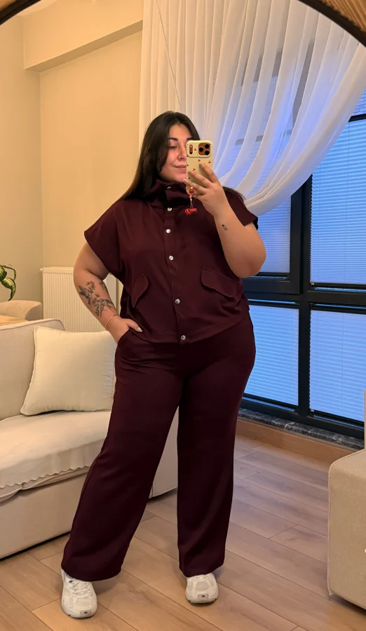 Cep Detaylı İkili Modal Takım - Bordo