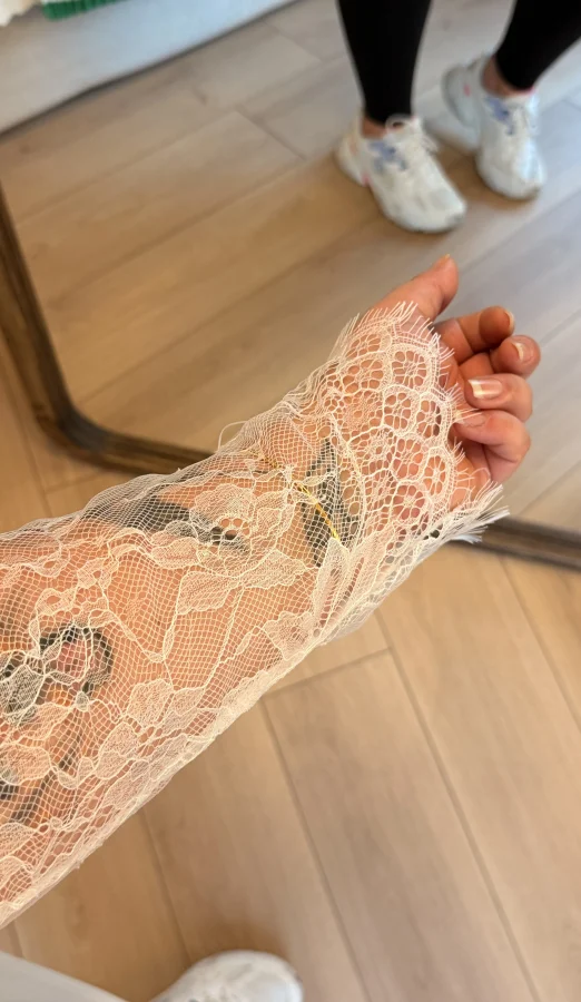 Dantel Detaylı V Yaka Modal Tişört - Beyaz