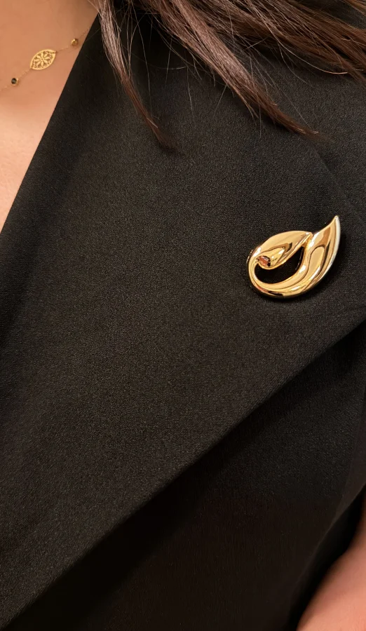 Kruvaze Yaka Gold Detaylı Krep Elbise - Siyah