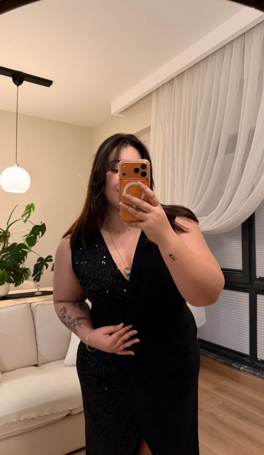 Maxi Boy Sıfir Kol Pul Payet Elbise - Siyah