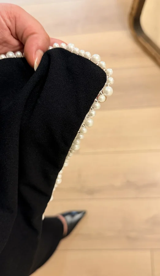 İnci Detaylı Kolları Şifon İkili Krep Takım - Siyah