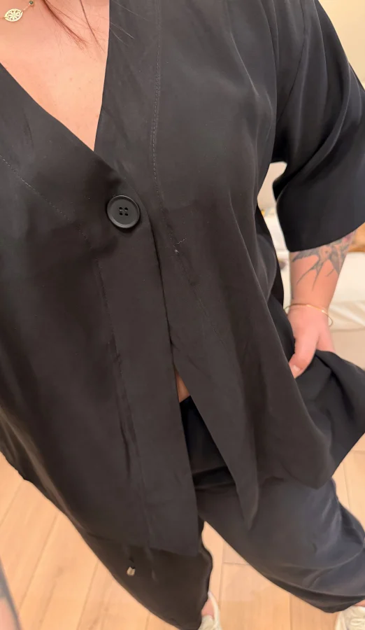 Tek Düğmeli Bohem Tensel Takım - Siyah