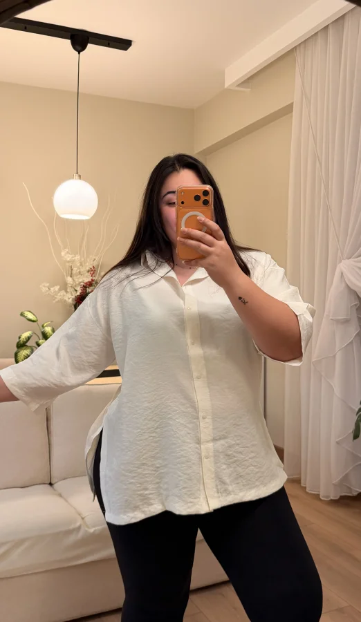 Truvakar Kol Geniş Kesim Tensel Gömlek - Beyaz