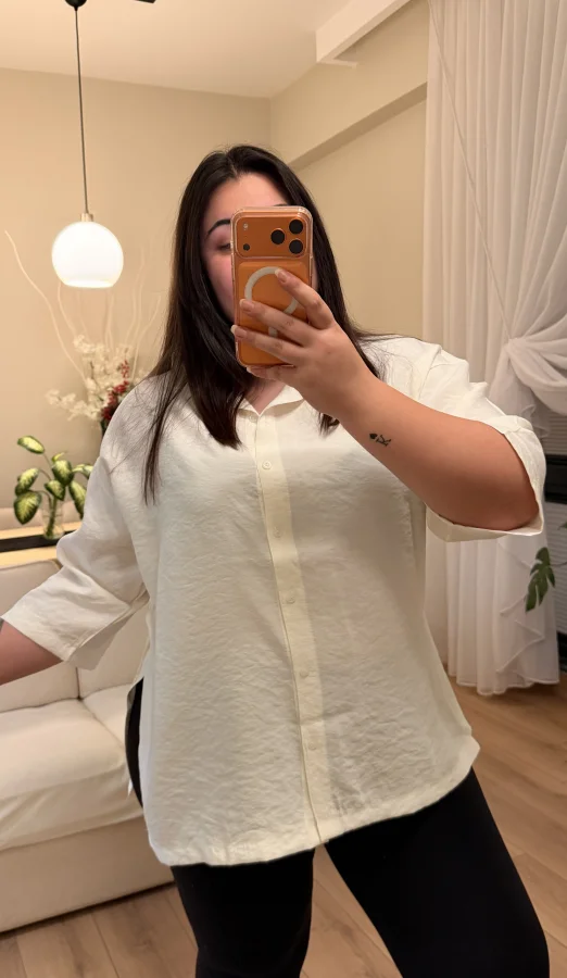 Truvakar Kol Geniş Kesim Tensel Gömlek - Beyaz