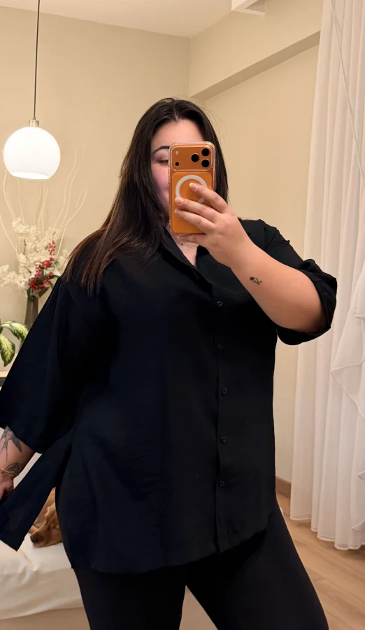 Truvakar Kol Geniş Kesim Tensel Gömlek - Siyah