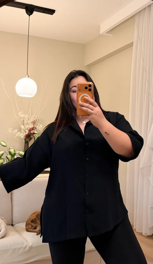 Truvakar Kol Geniş Kesim Tensel Gömlek - Siyah