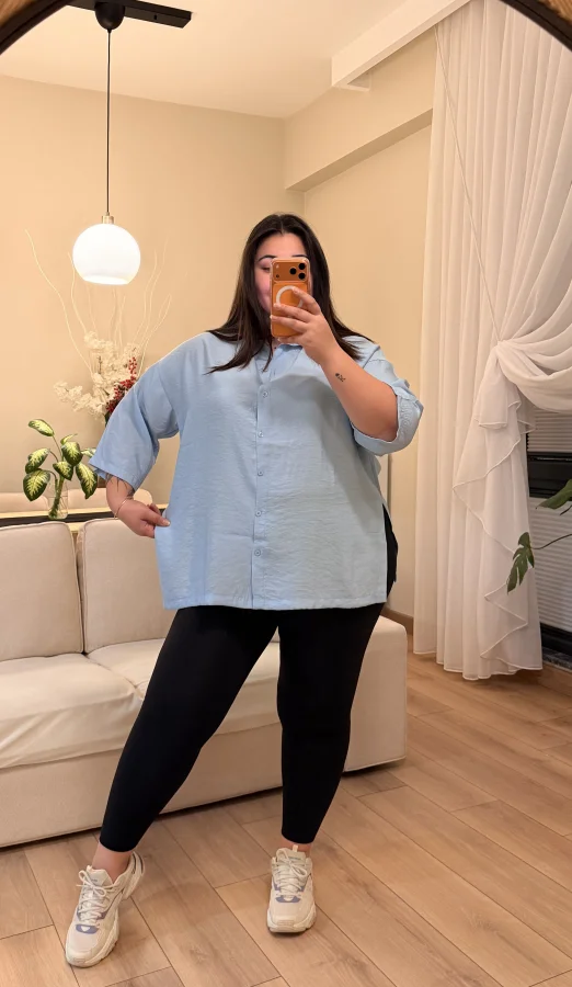 Truvakar Kol Geniş Kesim Tensel Gömlek - Mavi