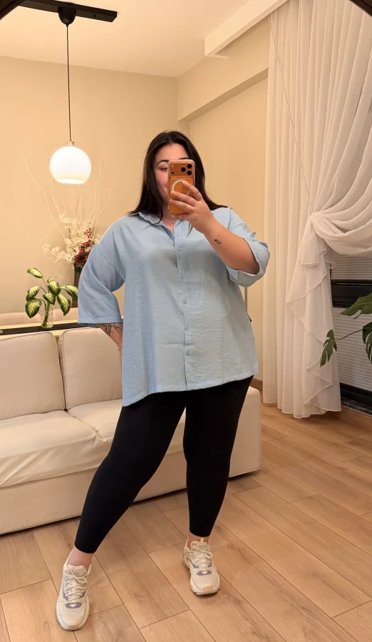 Truvakar Kol Geniş Kesim Tensel Gömlek - Mavi