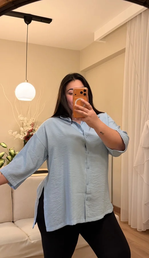 Truvakar Kol Geniş Kesim Tensel Gömlek - Mavi