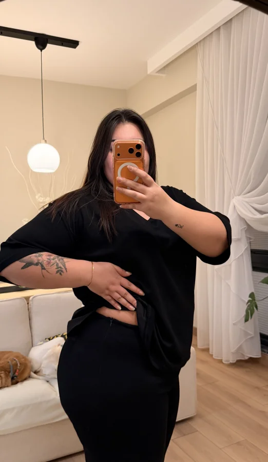 V Yaka Geniş Kesim Modal Takım - Siyah