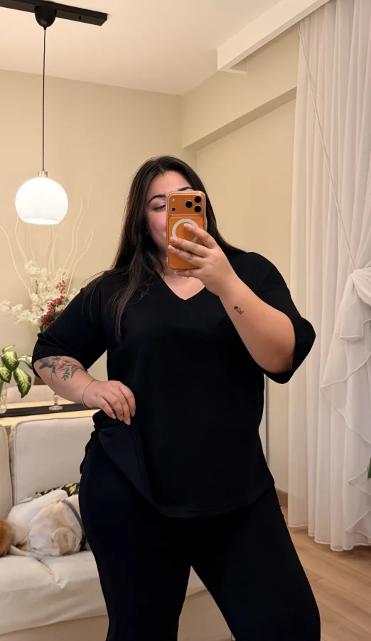 V Yaka Geniş Kesim Modal Takım - Siyah