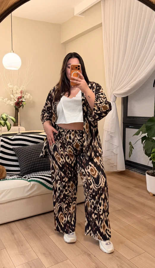 İkili Bürümcük Kimono Takım - Karma Desen