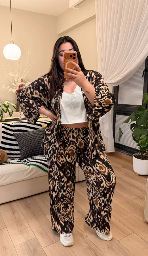 İkili Bürümcük Kimono Takım - Karma Desen