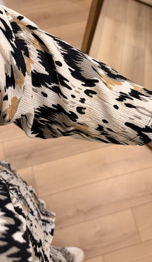 İkili Bürümcük Kimono Takım - Ekru Desenli