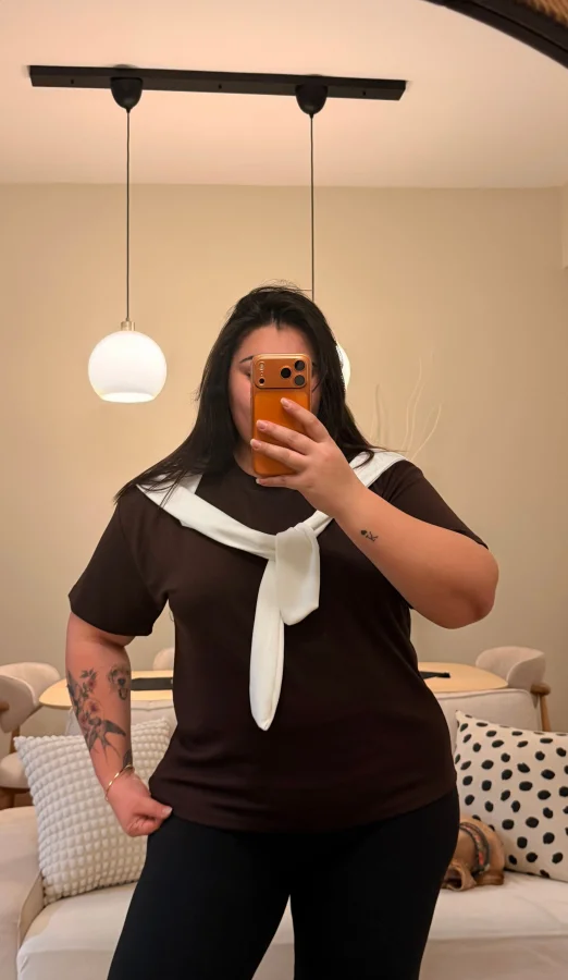 Bağlama Detaylı Modal Bluz - Kahverengi